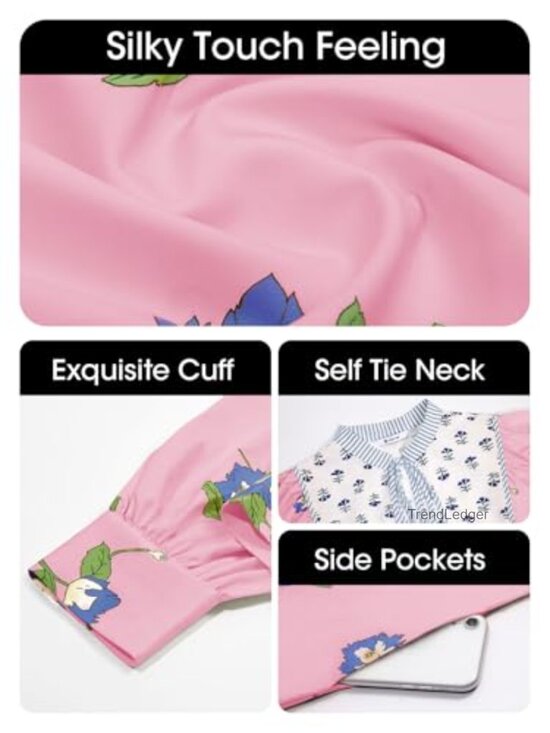 Long Sleeve V Neck Mini Dress Floral Patchwork Loose Boho Casual - Picture 5 of 7